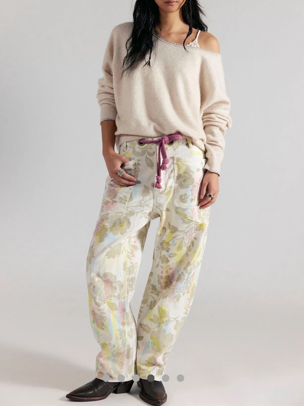 Free People Moxie Printed Flocked Barrel Jeans W 27 Low-Slung We the free